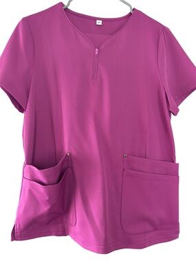 Women’s Fuchsia Short-Sleeve Scrub Bottoms and Top with Front Pockets